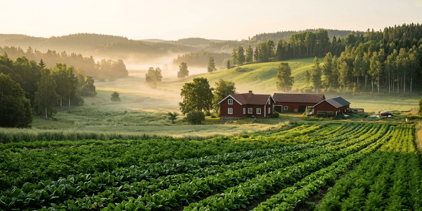 Börtegårdens gård med gröna fält i Dalsjöfors